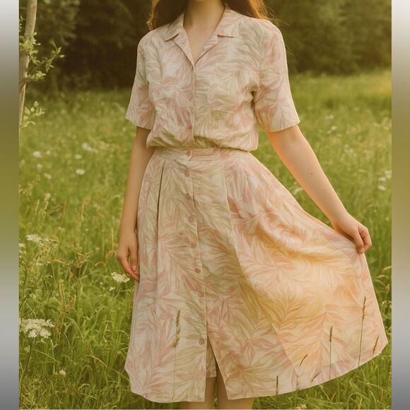 Vintage Alfred dunner floral top and skirt womens sz 14 USA made 80s cottagecore - Picture 1 of 13